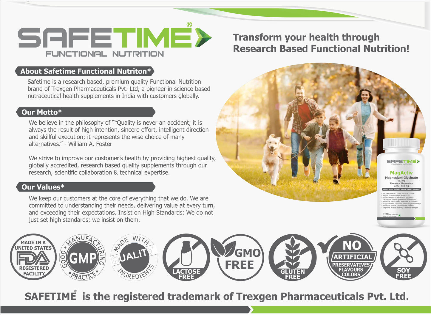 SAFETIME MagActiv MAGNESIUM GLYCINATE 682 mg (Elemental Magnesium 150 mg per Capsule) Chelated, Bioavailable & Safe (120 Veg capsules)