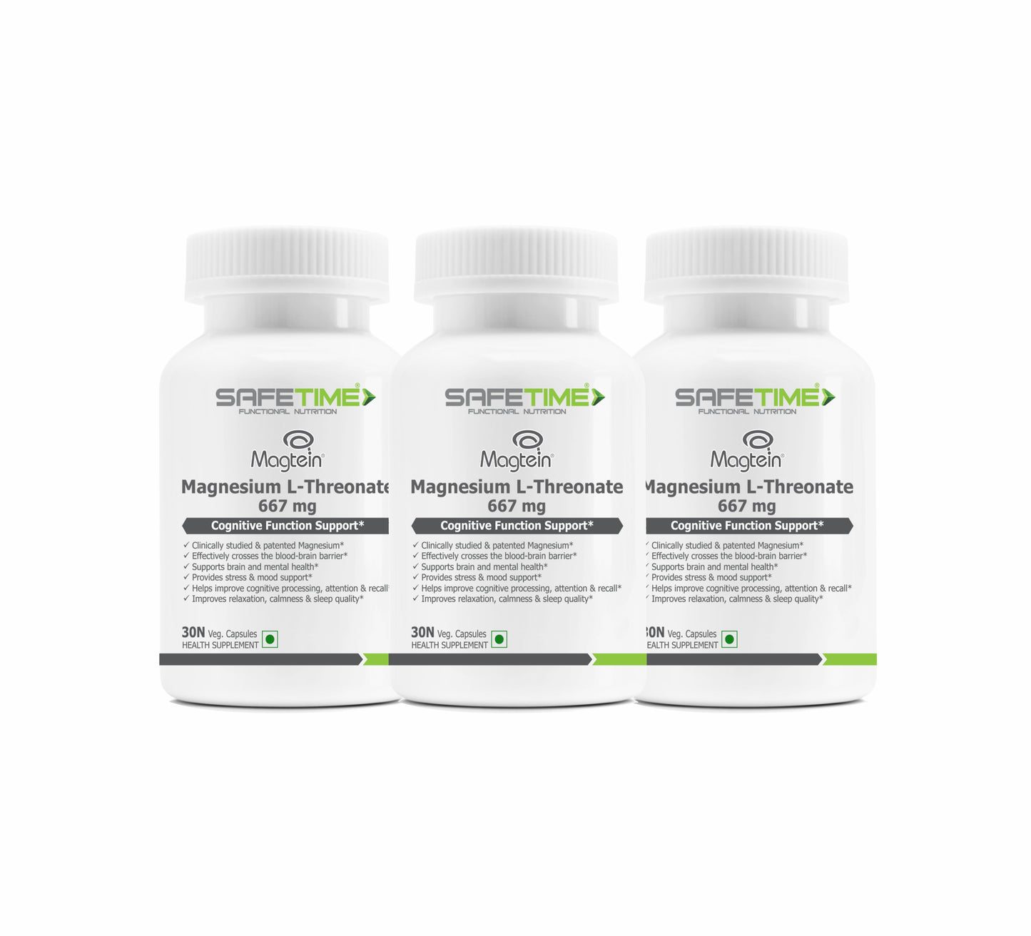 SAFETIME Functional Nutrition  MAGTEIN Magnesium L Threonate Cognitive Function & Brain Health Support (30 Veg. Capsules)
