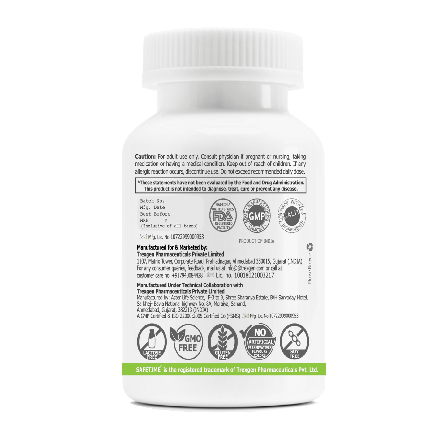 SAFETIME Functional Nutrition  MAGTEIN Magnesium L Threonate Cognitive Function & Brain Health Support (30 Veg. Capsules)