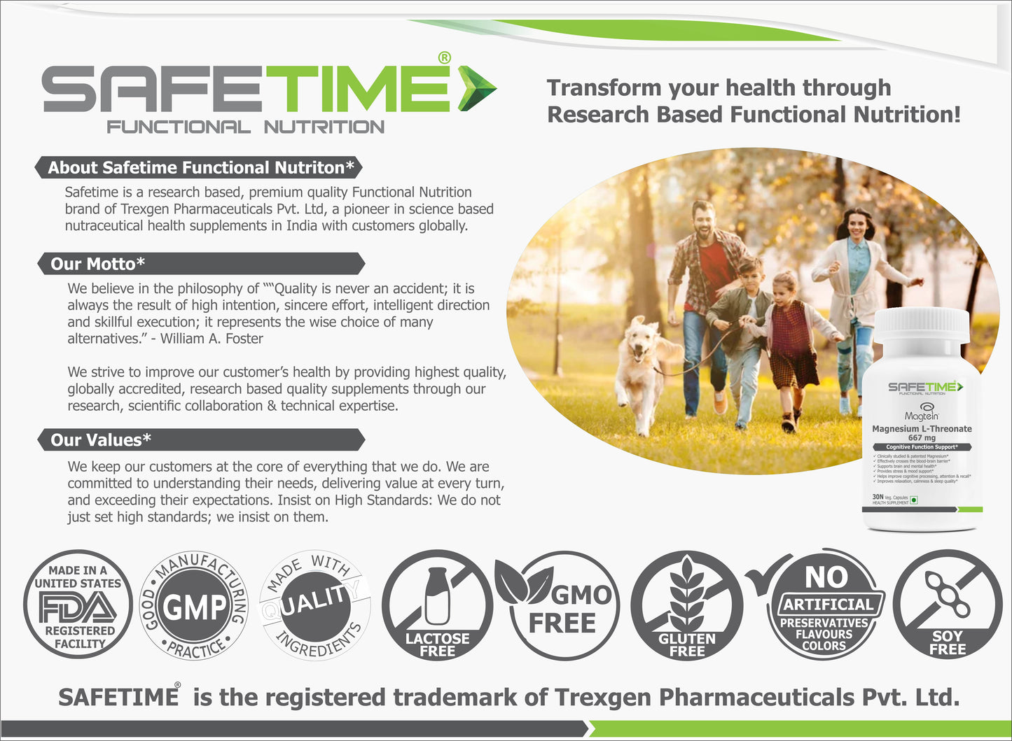SAFETIME Functional Nutrition  MAGTEIN Magnesium L Threonate Cognitive Function & Brain Health Support (30 Veg. Capsules)