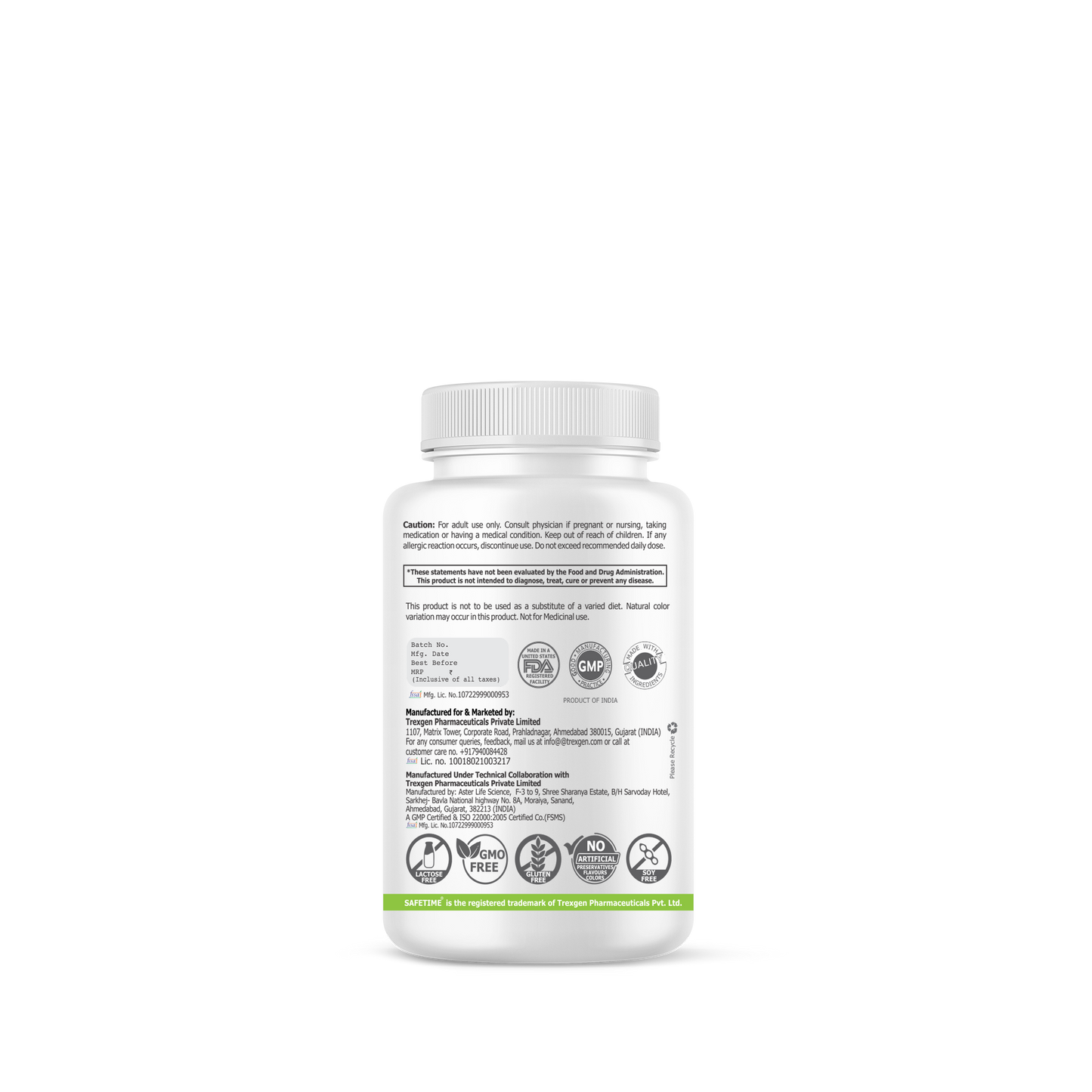 SAFETIME ZMActiv Safe, Chelated, Bioavailable Zinc & Magnesium Glycinate with Bioactive Vitamin B6 as P5P Sports Recovery, Immunity & Restful sleep (90 Veg capsules)