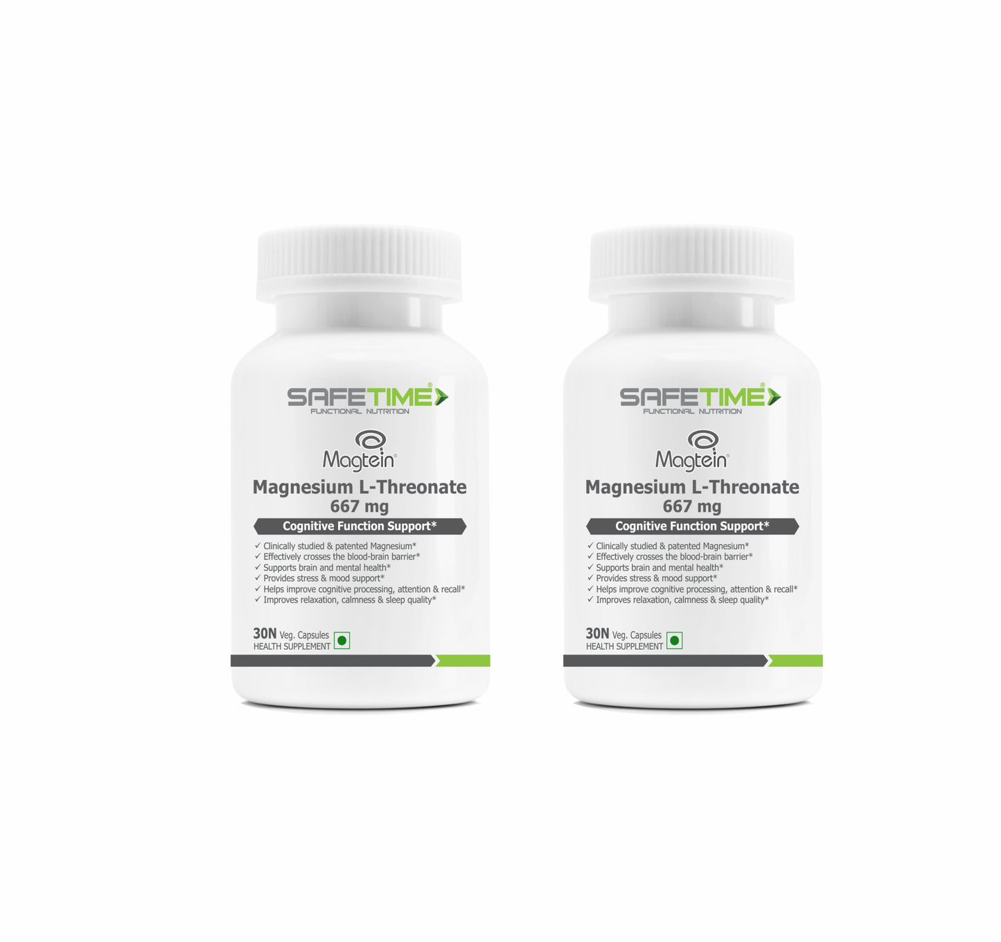 SAFETIME Functional Nutrition  MAGTEIN Magnesium L Threonate Cognitive Function & Brain Health Support (30 Veg. Capsules)